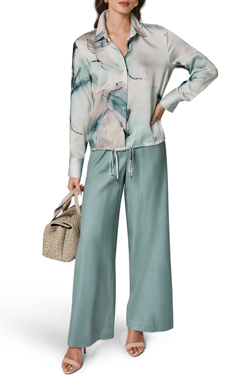 Donna Karan New York Printed Drawstring Hem Button-Up Shirt, Alternate, color,