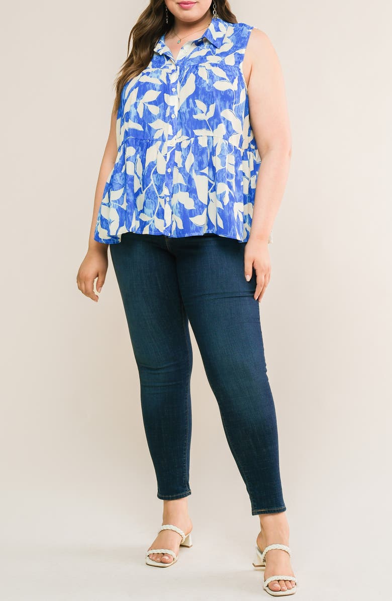 FLYING TOMATO Button Front Sleeveless Top, Alternate, color, Blue