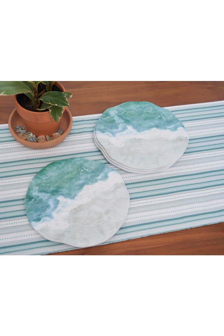 Shoreline Melamine Set of 4 Salad Appetizer Serving Plates 6.38", Alternate, color, Blue