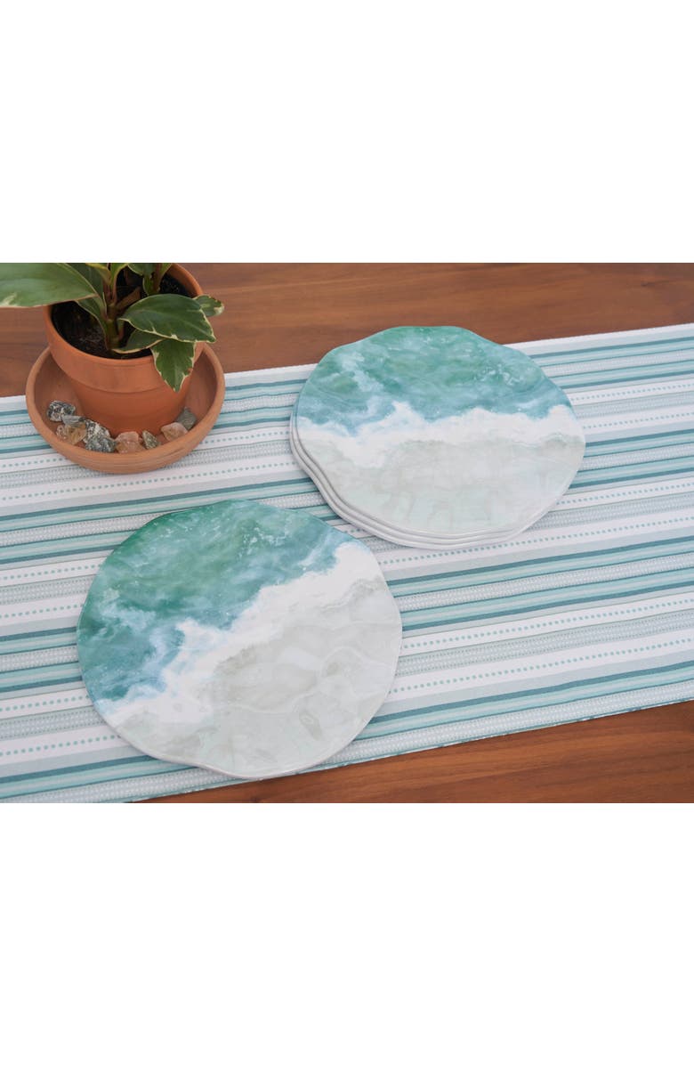 Beachcombers Shoreline Melamine Set of 4 Salad Appetizer Serving Plates 6.38", Alternate, color, Blue