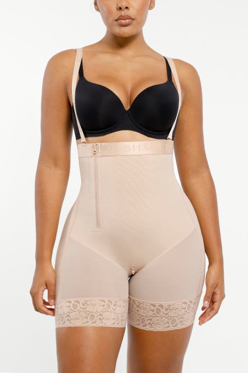 Shapellx Postpartum Side Zipper Support Shorts In Pinkish Beige