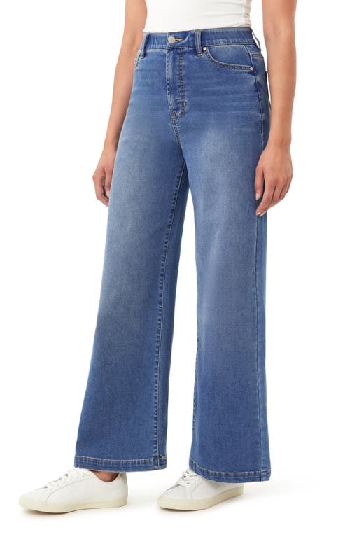 Curve Appeal Parisian Cafe High Waist Wide Leg Knit Jeans In Blue