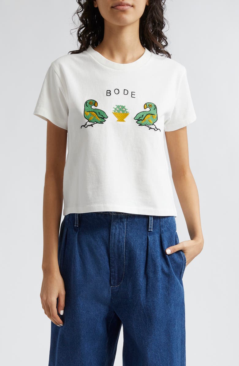 Bode Twin Parakeet Embroidered T-Shirt, Main, color,