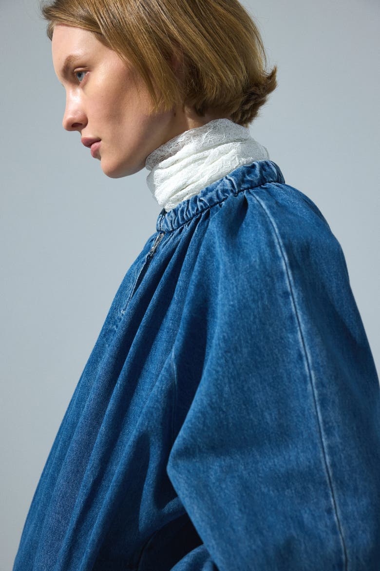 Gathered Bomber Jacket, Alternate, color, Denim blue