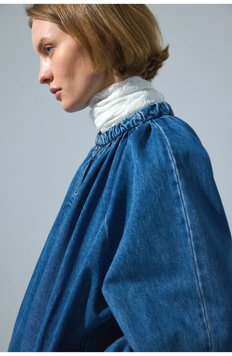 H&M Gathered bomber jacket, Alternate, color, Denim Blue