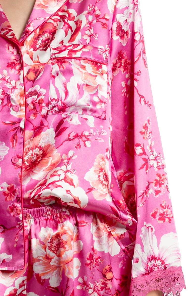 In Bloom by Jonquil My Valentine Floral Lace Trim Satin Short Pajamas, Alternate, color, 