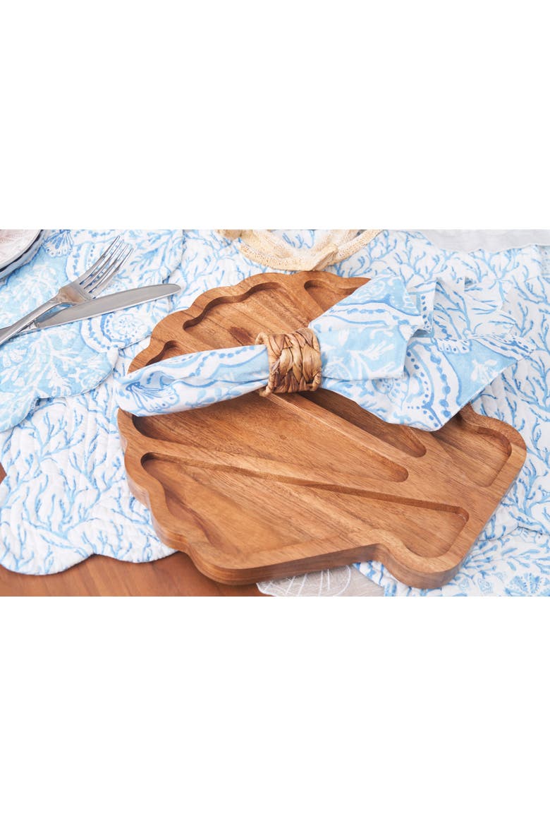 Coastal Scallop Shaped Sectional Wood Novelty Serving Platter 12", Alternate, color, Brown