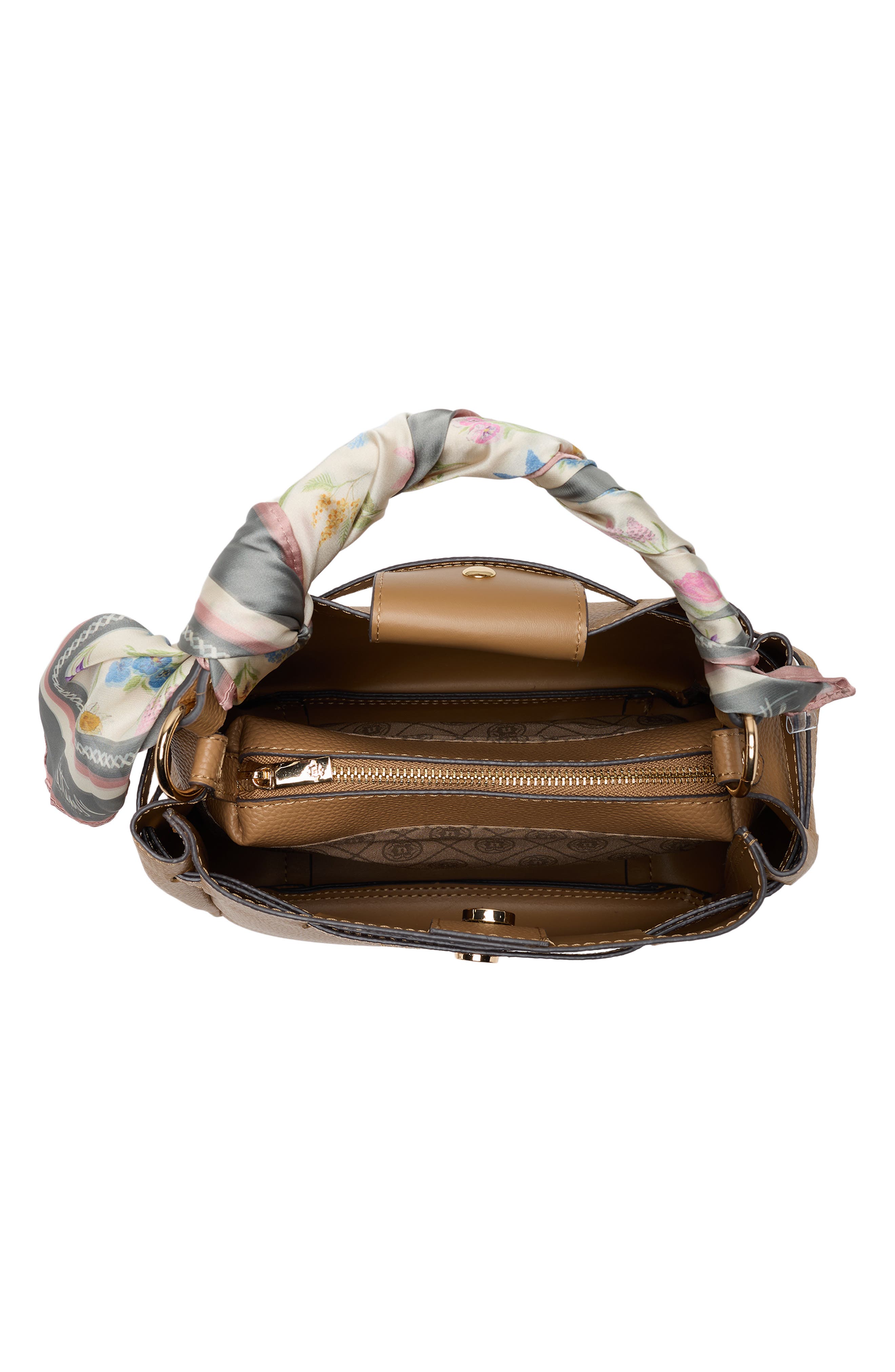 Nanette Lepore Scarf Trim Belted Bucket Bag, Alternate, color, Brown Sugar