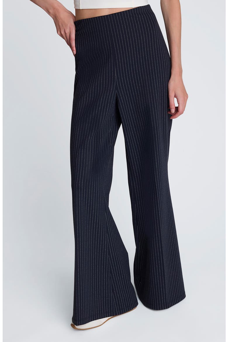 High Waist Pull-On Flare Pants, Alternate, color, DARK NAVY/ PURE WHITE MULTI