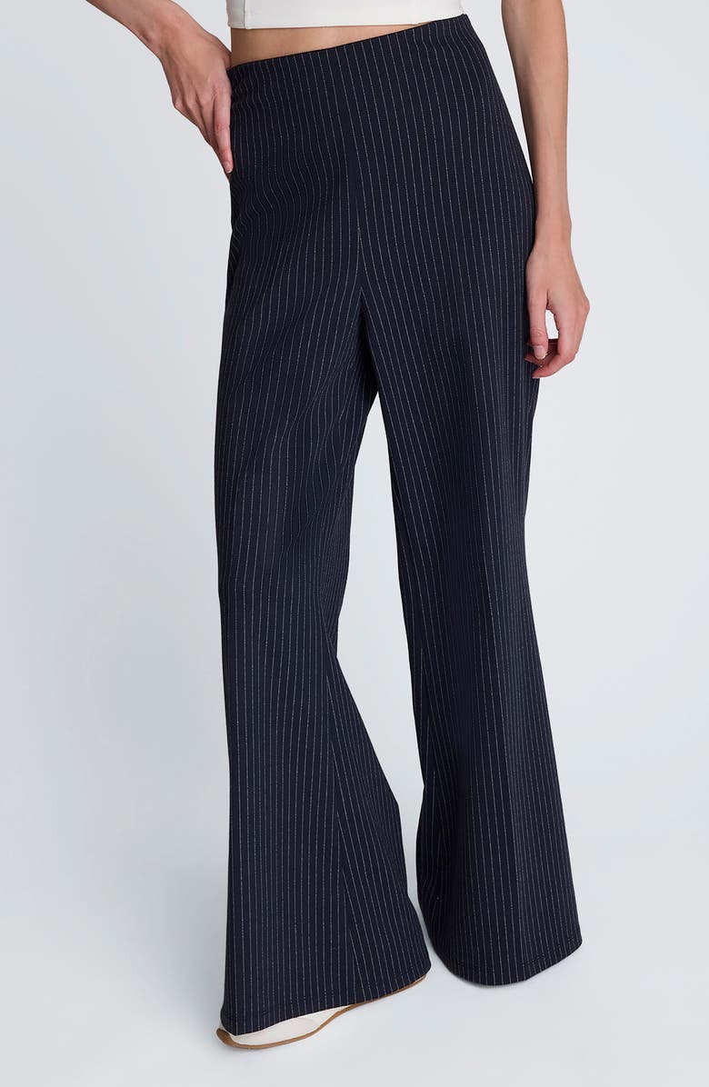 Kenneth Cole High Waist Pull-On Flare Pants, Alternate, color, Dark Navy/ Pure White Multi