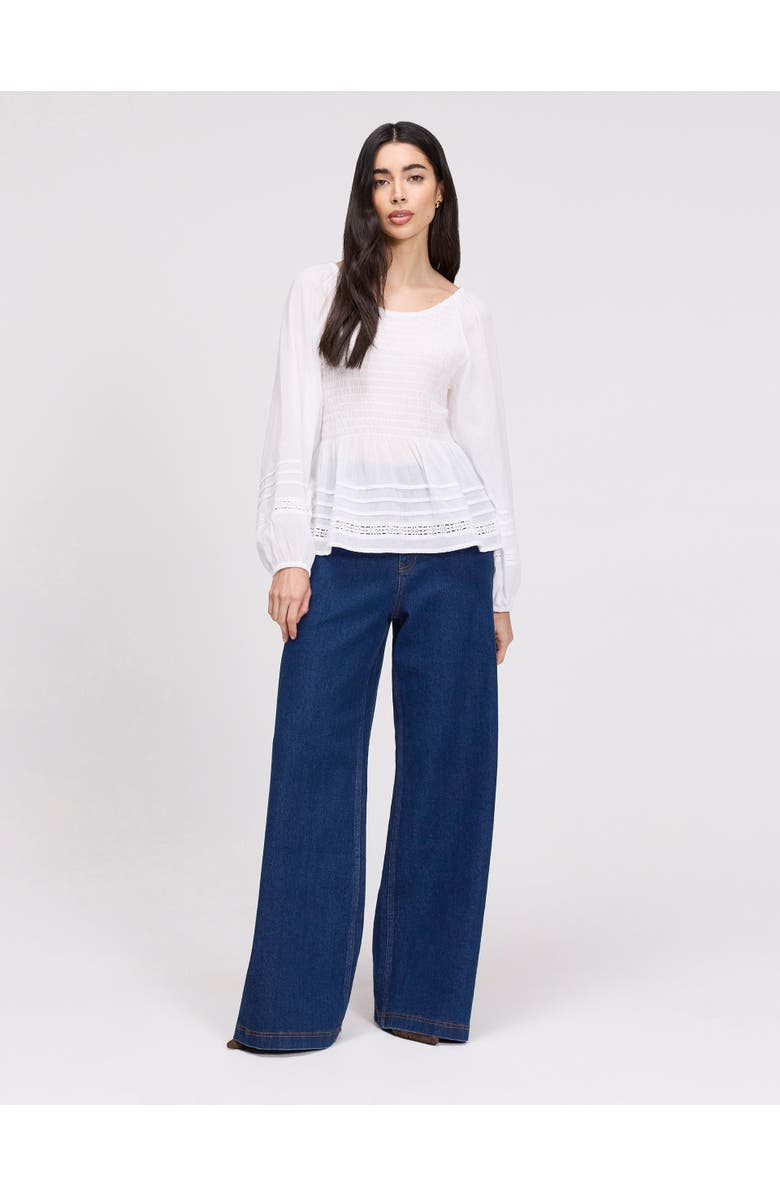 Finery London Jennie Shirred Long Sleeve Cotton Top, Alternate, color,