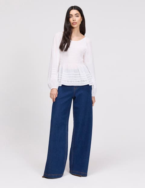 Jennie Shirred Long Sleeve Cotton Top