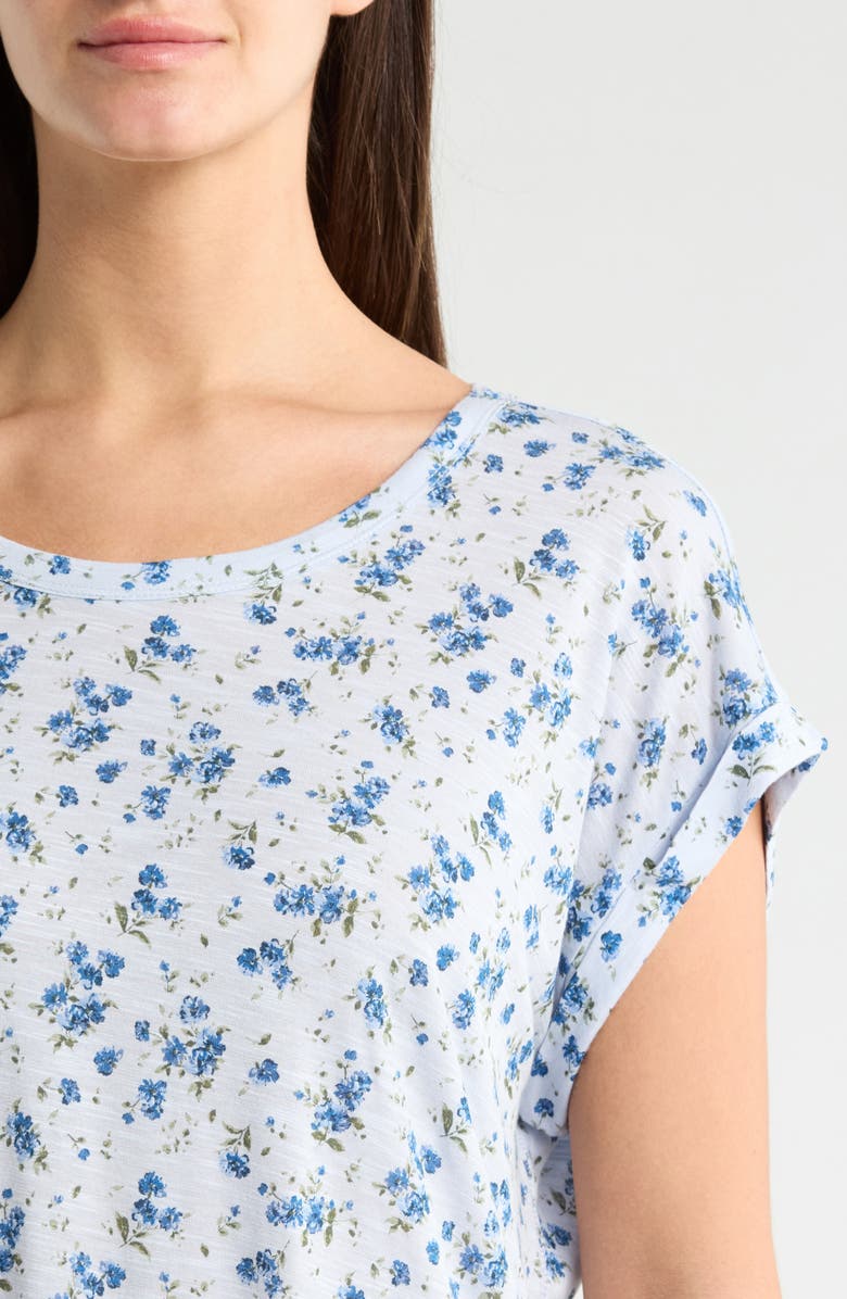 Lucky Brand Abstract Floral Short Sleeve Knit Top, Alternate, color, Blue Floral