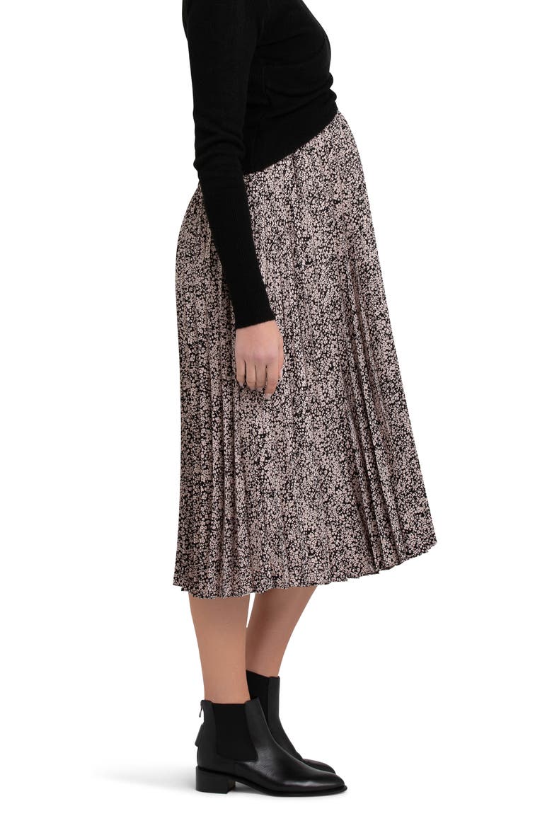 Florence Floral Pleated Maternity Skirt, Alternate, color, BLACK / DUSTY PINK
