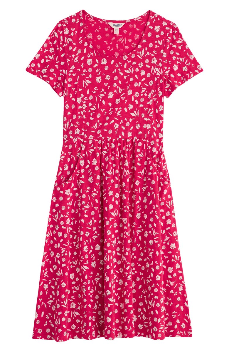 Seasalt Cornwall Enor Floral Organic Cotton Fit & Flare Midi Dress, Alternate, color, Sea Spray Floral Bright Radish