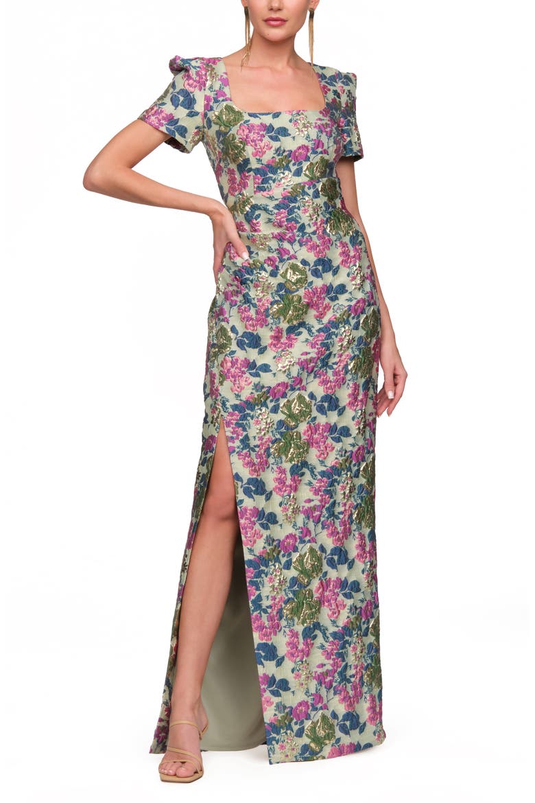 Sandy Puff Sleeve Column Gown, Main, color, PALE GOLD