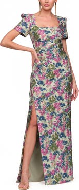 JS Collections Sandy Puff Sleeve Column Gown