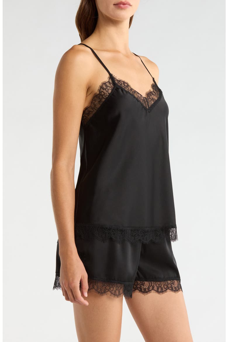 Scalloped Lace Trim Satin Camisole, Alternate, color, BLACK
