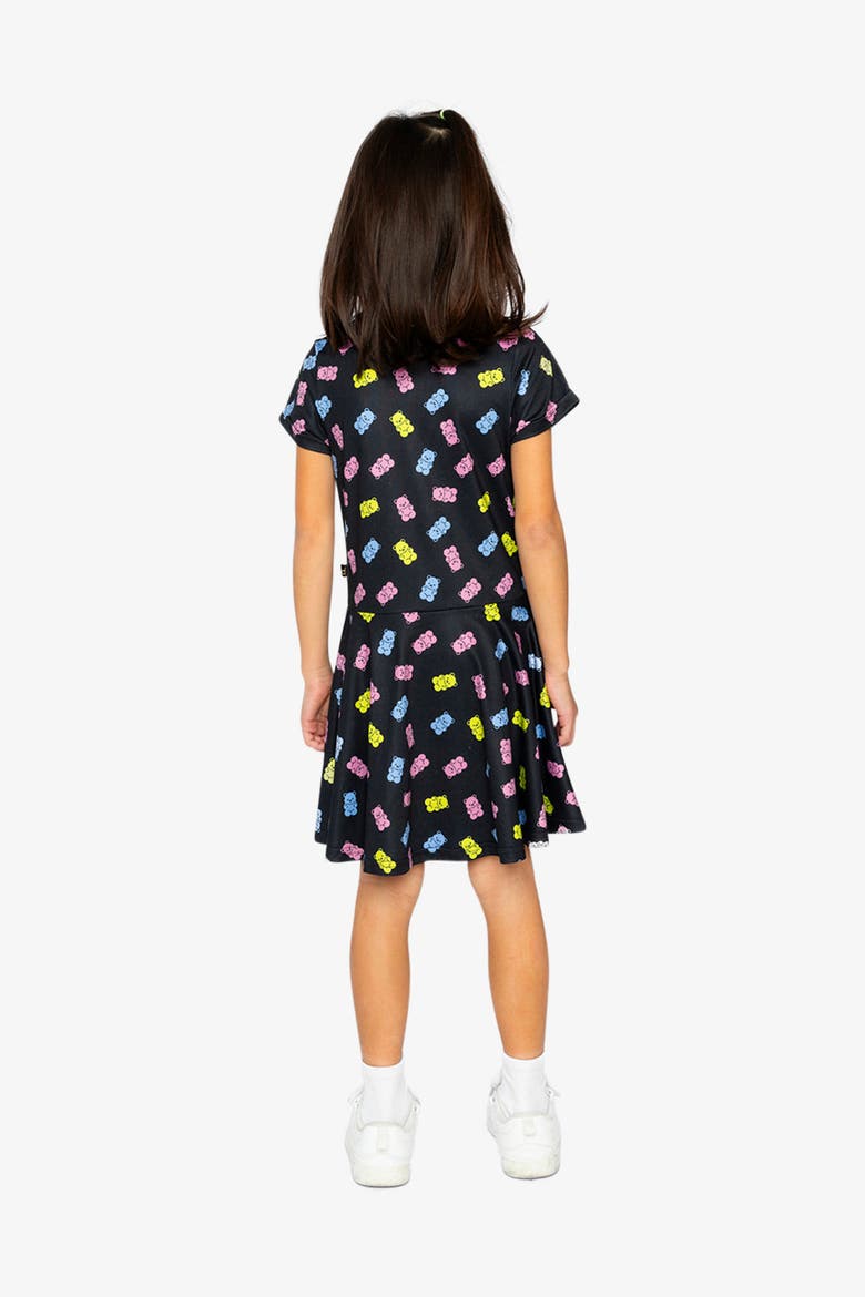 Gummy Bears Short Sleeve Drop Waist Dress, Alternate, color, Black Printed Gummy Bears
