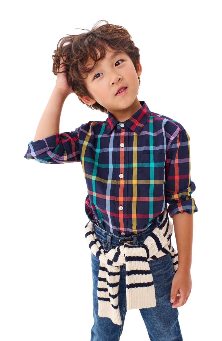Primary Long Sleeve Rainbow Plaid Button Down, Alternate, color,