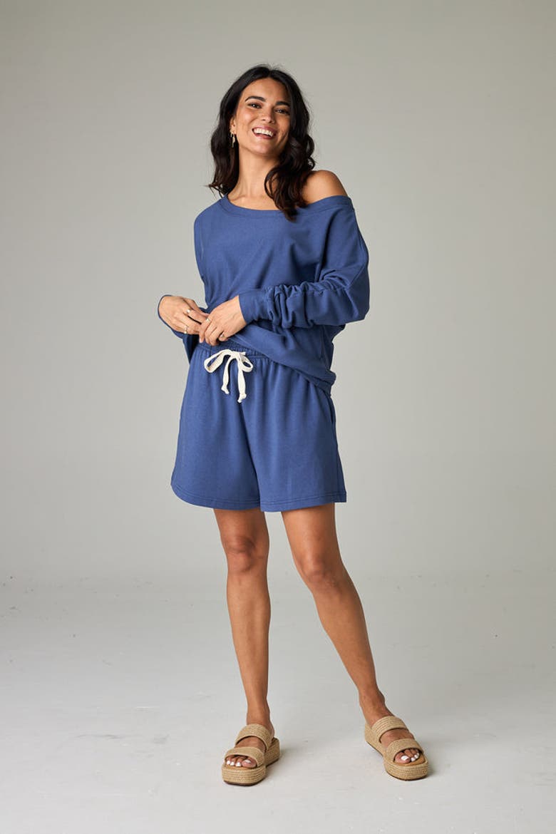 Baikal Eco-Luxe Fleece Off-Shoulder Crop Top - Cloud-Soft Comfort, Alternate, color, Deep Ocean
