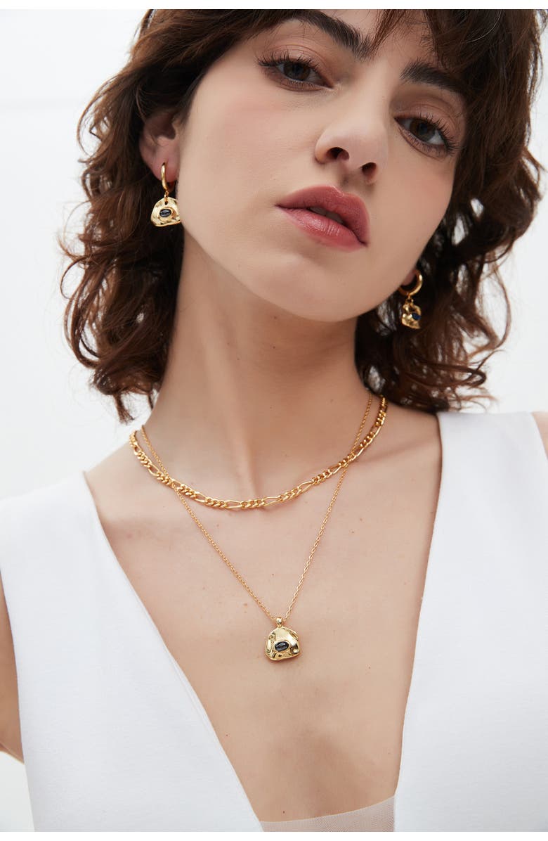 Classicharms Aria Gemstone Pendant Necklace and Figaro Chain Layering Set, Alternate, color, Gold/Noir Black