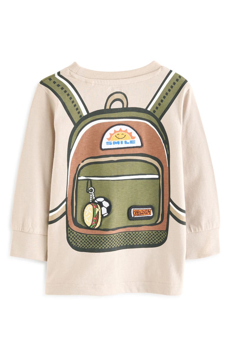 NEXT Kids' Rucksack Long Sleeve Cotton Graphic T-Shirt, Alternate, color, Natural