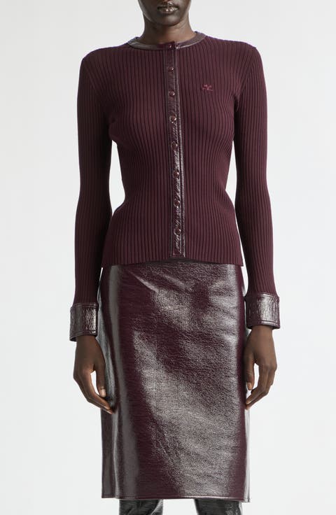 Vinyl Trim Ribbed Cardigan