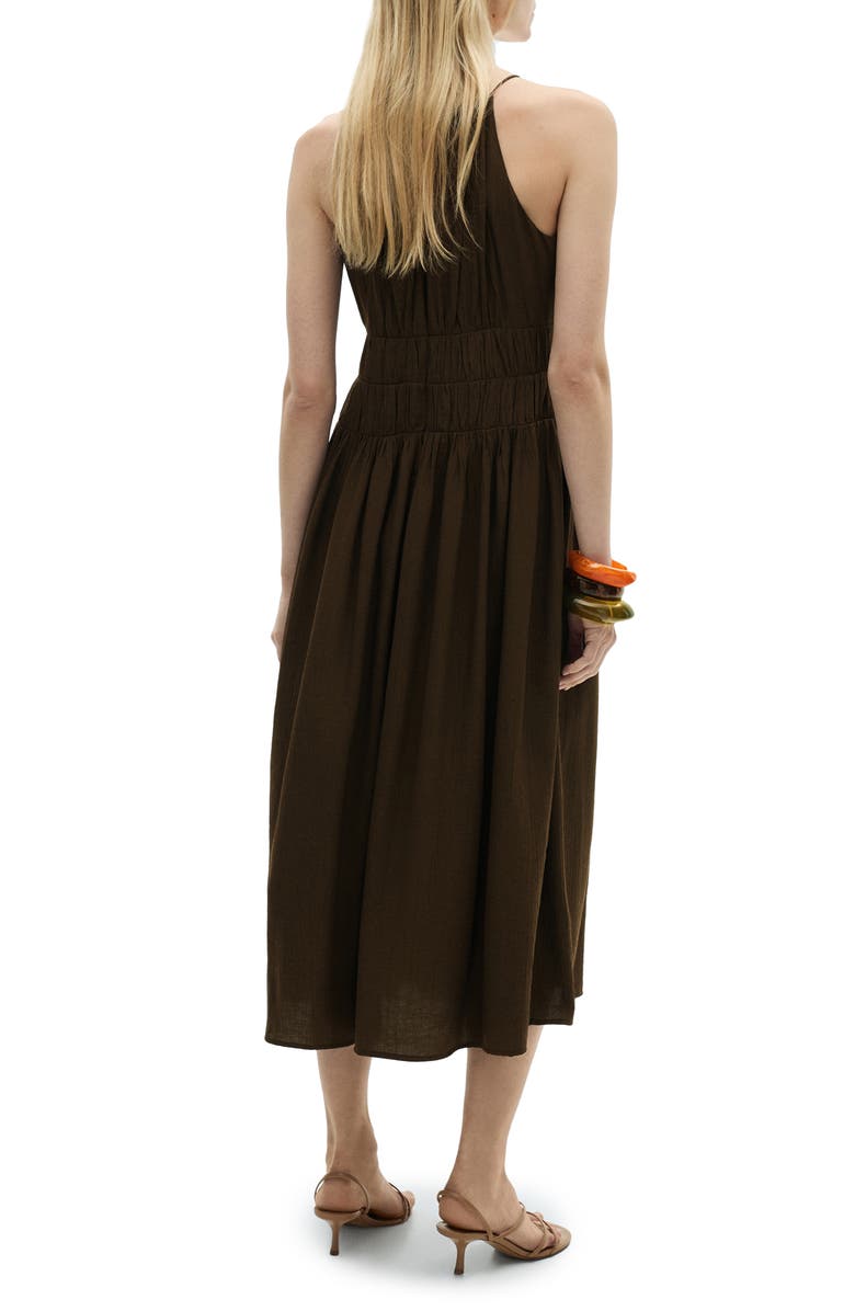 MANGO Smock Waist Midi Dress, Alternate, color, Brown
