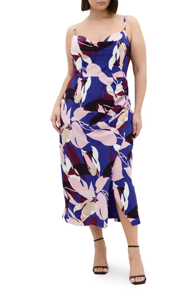 Mariana Printed Cowl Neck Midi Dress, Main, color, WILD FERN