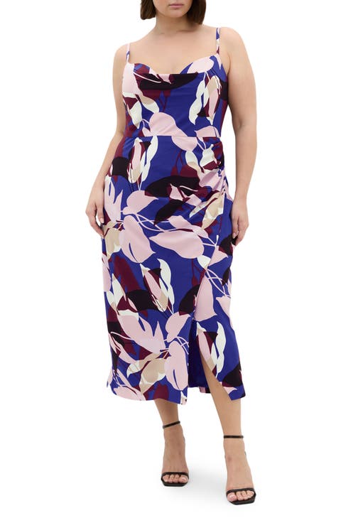 Mariana Printed Cowl Neck Midi Dress
