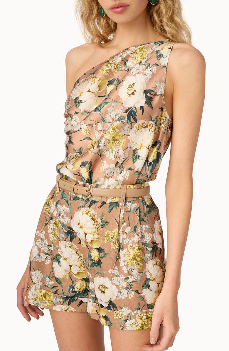 CAMI NYC One-Shoulder Stretch Silk Bodysuit, Alternate, color, Morning Flourish