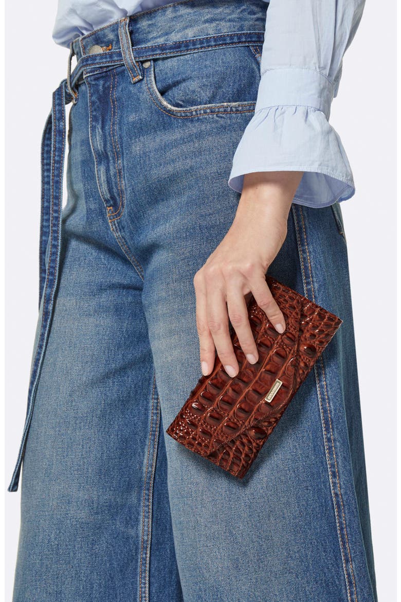 Veronica Croc Embossed Leather Wallet, Alternate, color, CINNAMON