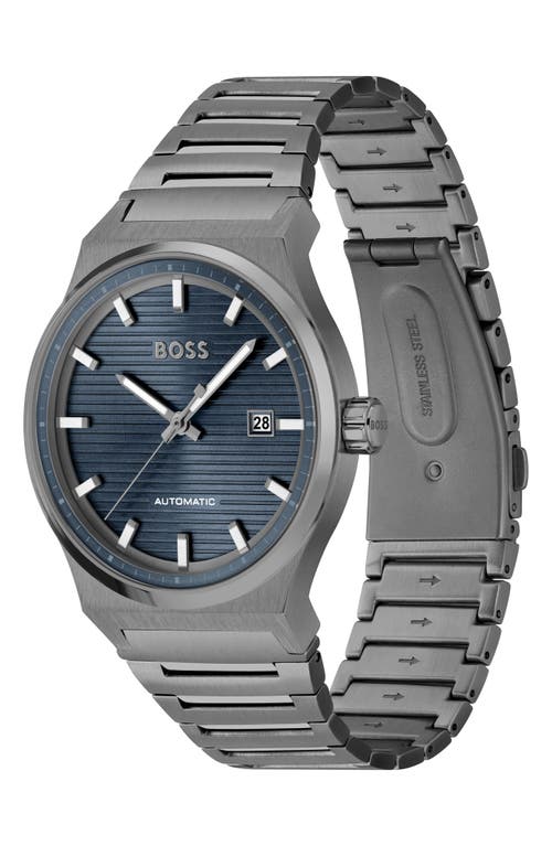 Hugo Boss Men Candor Auto Automatic Ionic Plated Gray Steel Watch 41mm