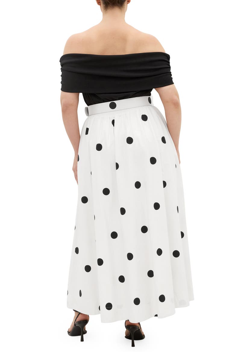 Anita Mixed Media Off the Shoulder Maxi Dress, Alternate, color, BLACK POLKA