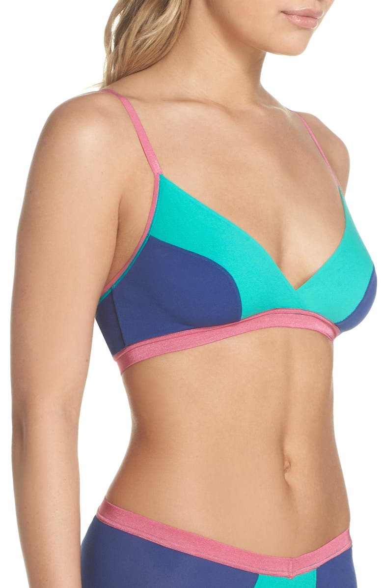 Cosabella Mixed Mesh Crossover Bralette, Alternate, color, Jung Green/ Marblu