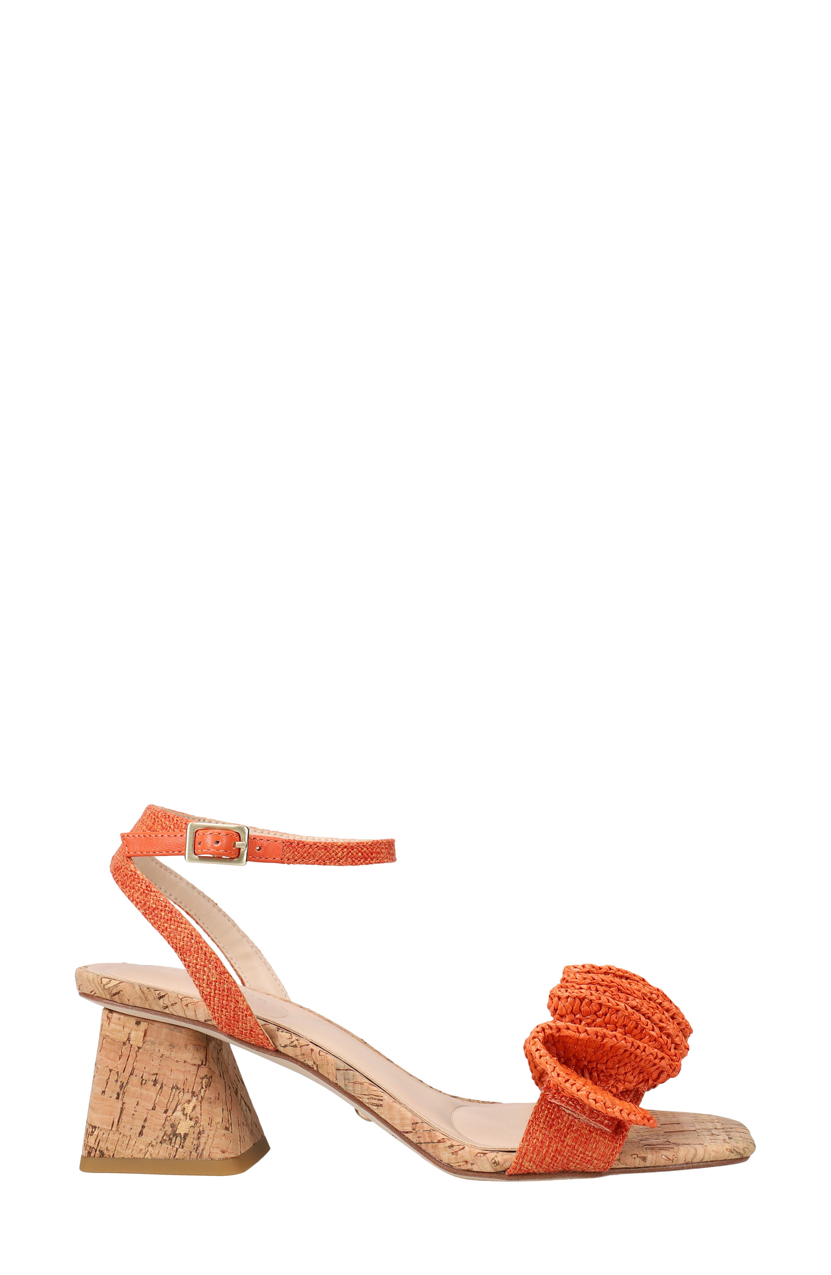 Tianna Raffia Rosette Ankle Strap Sandal, Alternate, color, TANGERINE