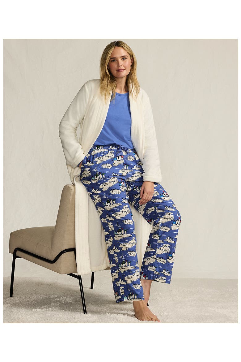 Pajama Set Knit Long Sleeve T-Shirt and Flannel Pants, Alternate, color, Cobalt Blue Holiday Penguins