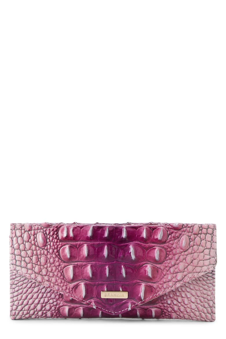 Veronica Croc Embossed Leather Continental Wallet, Main, color, ISLAND PETAL