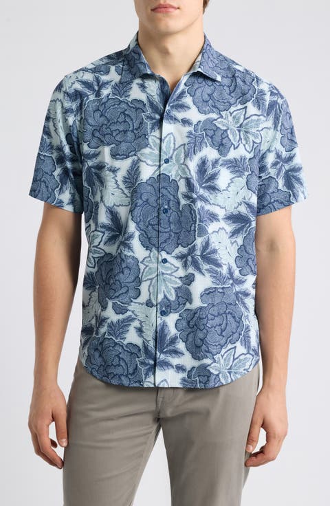 Bahama Coast Peony Paradise Short Sleeve Button Up Shirt