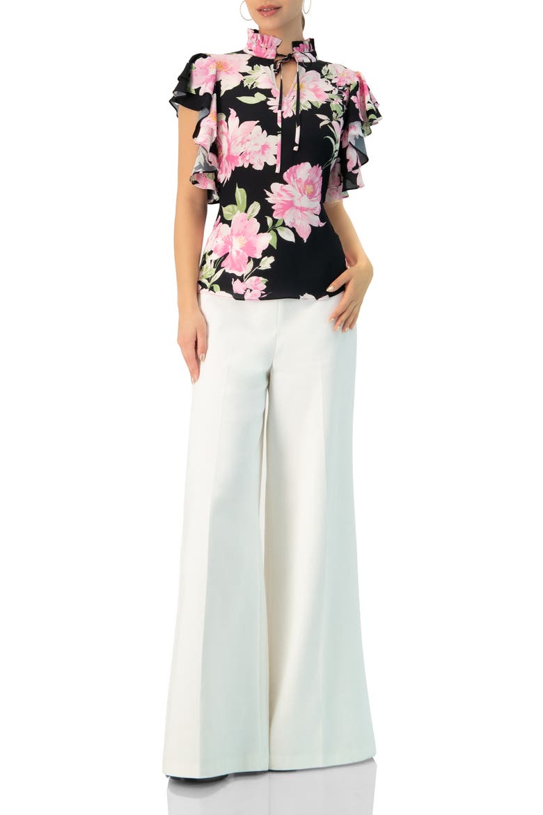 Floral Print Blouse with Ruffle Sleeves, Alternate, color, Black