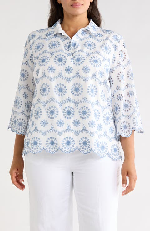 Scallop Eyelet Button Up Shirt