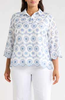 Anne Klein Scallop Eyelet Button Up Shirt