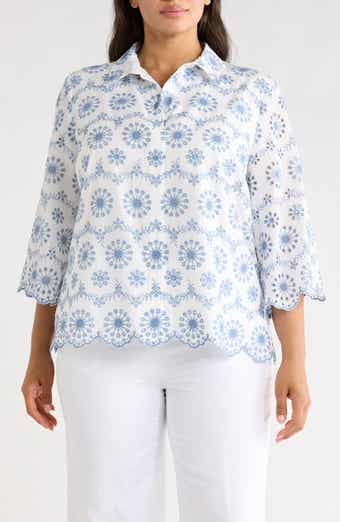 Scallop Eyelet Button Up Shirt