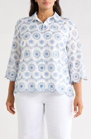 Anne Klein Scallop Eyelet Button Up Shirt