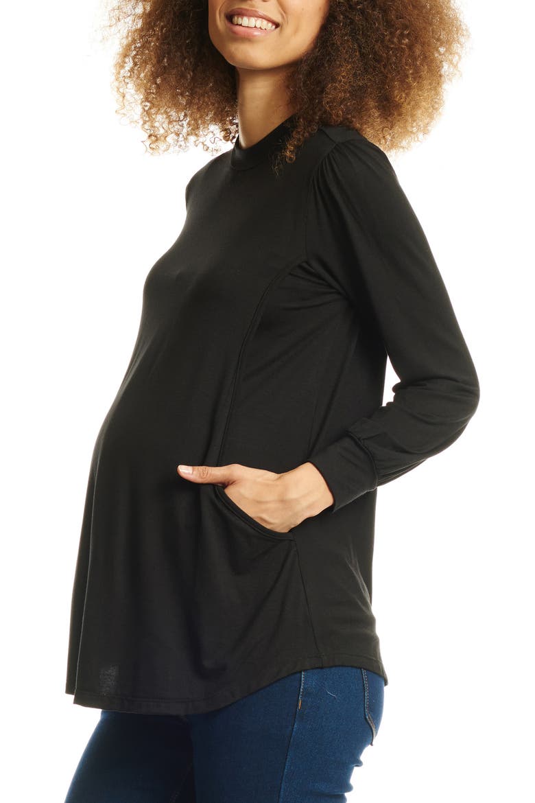 Sherry Maternity/Nursing Mock Neck Top, Alternate, color, BLACK
