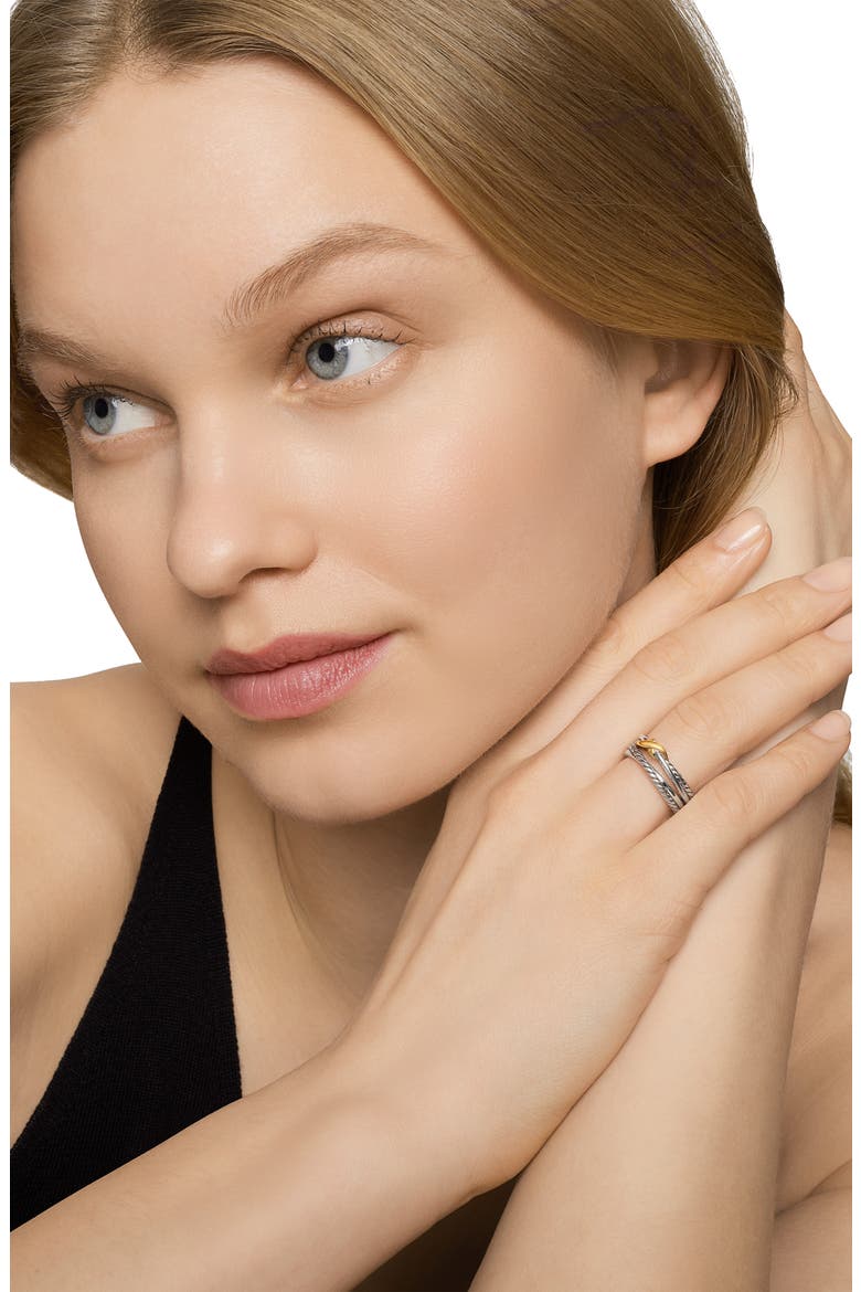X Crossover Band Ring in Sterling Silver with 18K Yellow Gold, 6mm, Alternate, color, TWO TONE