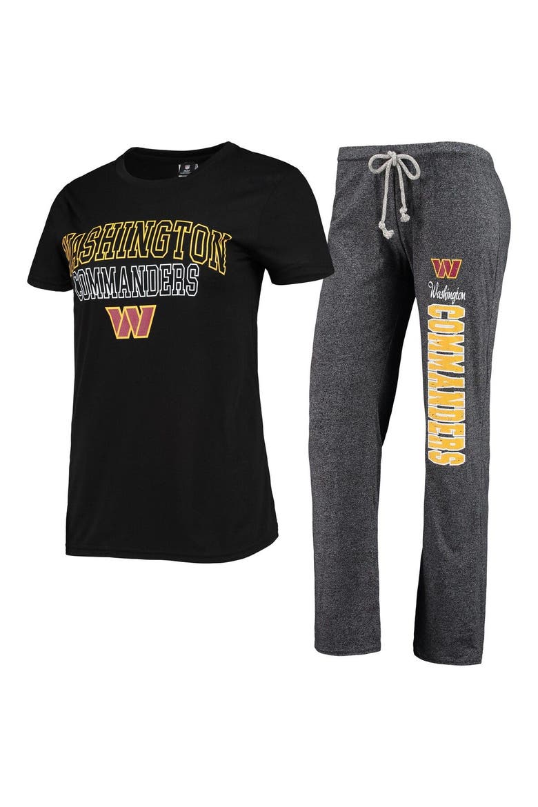Women's Concepts Sport Black/Heathered Charcoal Washington Commanders Quest T-Shirt & Pants Sleep Set, Main, color, Heather Charcoal