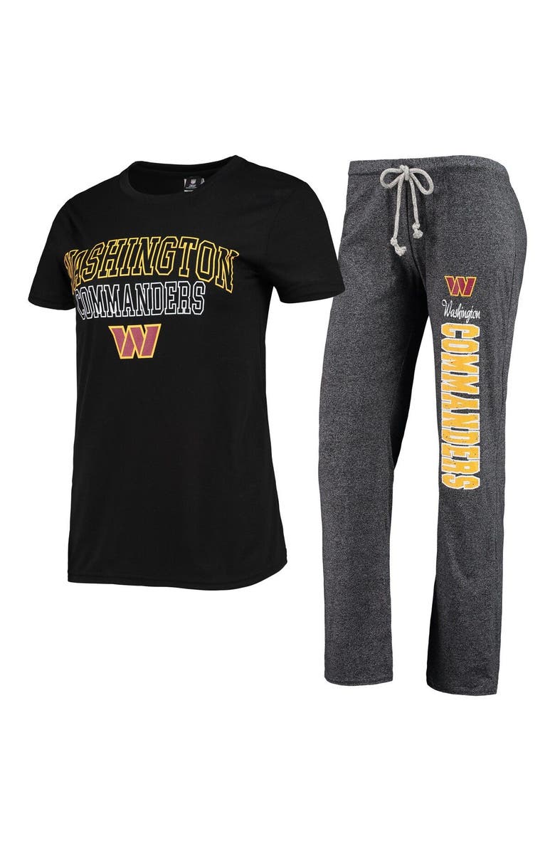 CONCEPTS SPORT Women's Concepts Sport Black/Heathered Charcoal Washington Commanders Quest T-Shirt & Pants Sleep Set, Main, color, Heather Charcoal