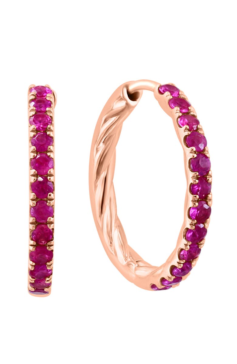 EFFY 14K Rose Gold Plated Ruby Huggie Hoop Earrings, Main, color, Red